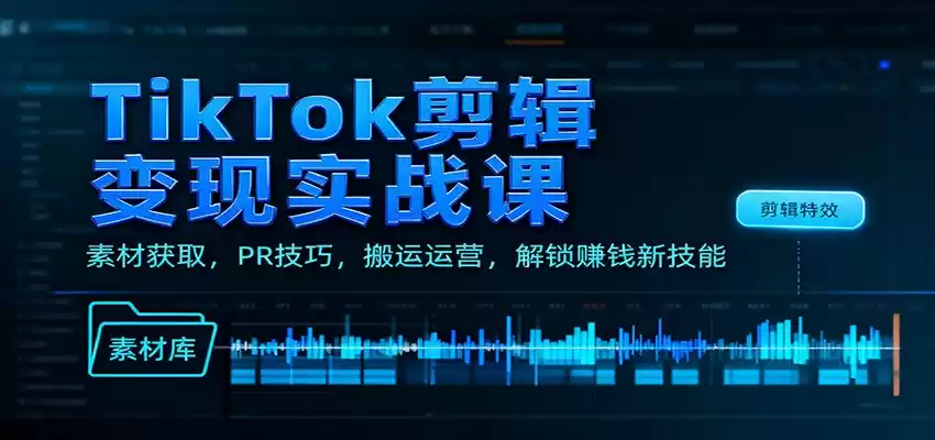 TikTok剪辑变现实战课：素材获取，PR技巧，搬运运营，解锁赚钱新技能,速发云资源网