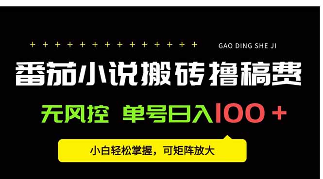 番茄小说创作人搬砖赚稿费，无风控单号日入100＋，小白轻松掌握，可矩…,速发云资源网