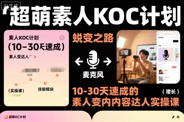 超萌素人KOC计划，10-30天速成的素人变内容达人实操课，适合想做短剧小说推文电商推广的素人入局,速发云资源网