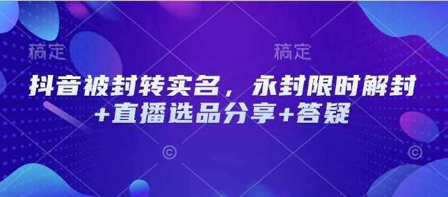 抖音被封转实名，永封限时解封+直播选品分享+答疑,速发云资源网
