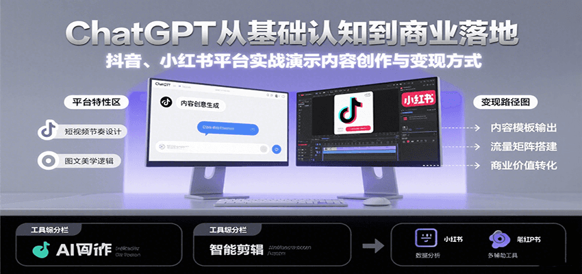 ChatGPT从基础认知到商业落地，实战演示抖音、小红书等平台的内容创作与变现,速发云资源网