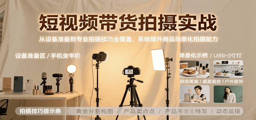 短视频带货拍摄实战，从设备准备到专业拍摄技巧全覆盖，系统提升商品场景化拍摄能力,速发云资源网