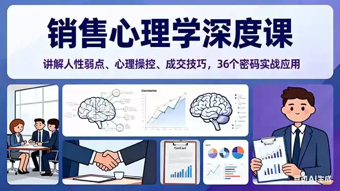 销售心理学深度课，讲解人性弱点、心理操控、成交技巧，36个密码实战应用,速发云资源网