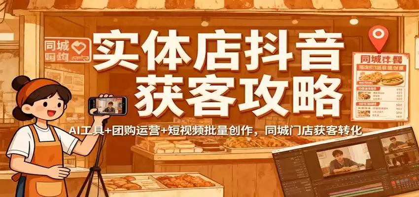 实体店抖音获客攻略：AI工具+团购运营+短视频批量创作，同城门店获客转化,速发云资源网