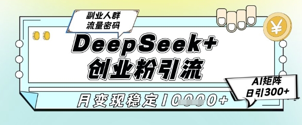 DeepSeek+创业粉精准引流，全新分享课4.0玩法，AI矩阵日引300+，多种变现方式，稳定月入1W,速发云资源网