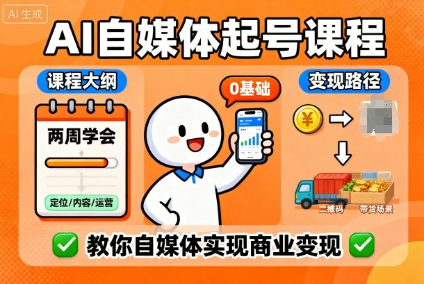 AI自媒体起号课程，0基础小白两周学会，教你自媒体实现商业变现,速发云资源网