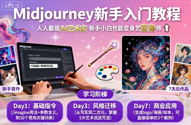 midjourney新手入门教程：人人都是AI艺术家，新手小白也能变身艺术大师,速发云资源网
