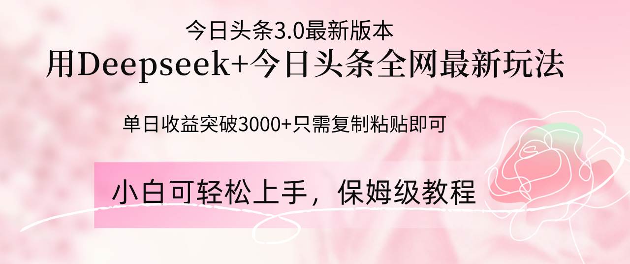 （14452期）Deepseek结合今日头条全网最新玩法，单日收益突破3000+，只需要简单的…,速发云资源网