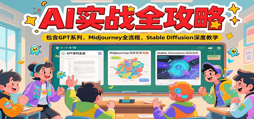AI实战全攻略，包含GPT系列、Midjourney全流程、Stable Diffusion深度教学,速发云资源网
