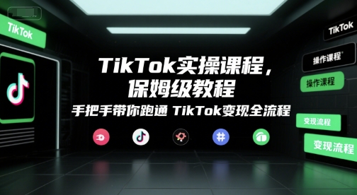 TikTok实操课程，保姆级教程，手把手带你跑通TikTok变现全流程,速发云资源网