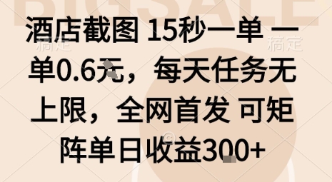 酒店截图15秒一单，一单0.6米，每天任务无上限，全网首发可矩阵单日收益3张【揭秘】,速发云资源网