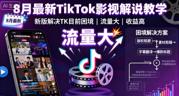 8月最新TikTok影视解说教学，新版解决TK目前困境，流量大，收益高,速发云资源网