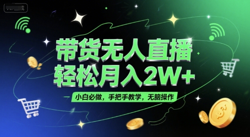 带货无人直播，轻松月入2W+，小白必做，手把手教学，无脑操作(附学习资料),速发云资源网