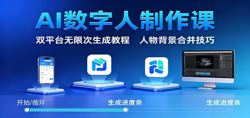 AI数字人制作课：双平台无限次生成教程，人物背景合并技巧,速发云资源网