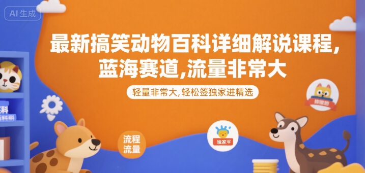 最新搞笑动物百科详细解说课程，蓝海赛道，流量非常大，轻松签独家进精选,速发云资源网