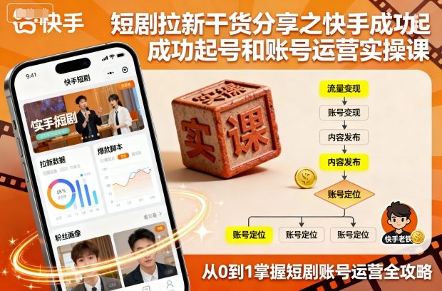 短剧拉新干货分享之快手成功起号和账号运营实操课,速发云资源网