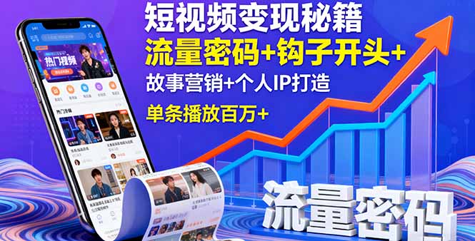 短视频变现秘籍，流量密码+钩子开头+故事营销+个人IP打造，单条播放百万+,速发云资源网