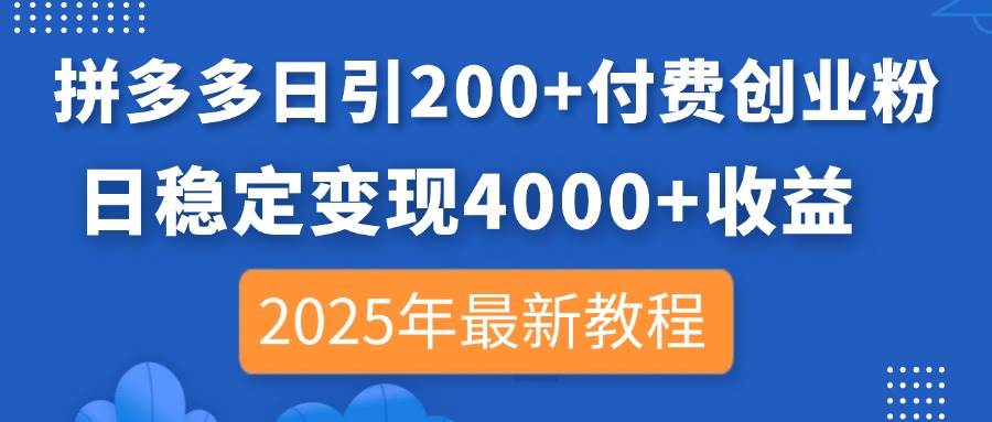 （14217期）拼多多日引200+付费创业粉，日稳定变现4000+收益，2025年最新教程,速发云资源网