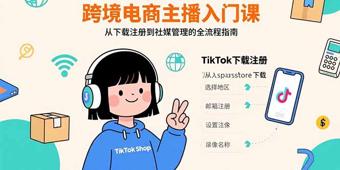 跨境电商主播入门课，TikTok下载注册，支付工具配置，社媒账号管理全流程,速发云资源网