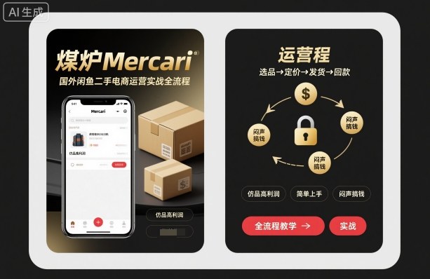 煤炉Mercari国外闲鱼二手电商运营实战全流程，仿品高利润，简单上手，闷声搞钱,速发云资源网