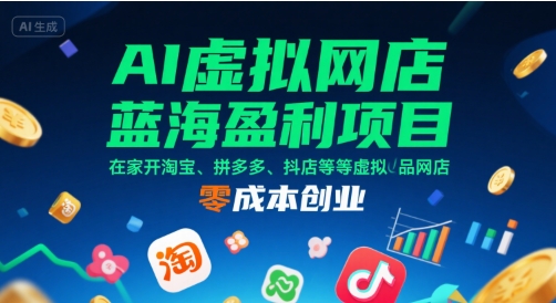 AI虚拟网店蓝海盈利项目，在家开淘宝、拼多多、抖店等虚拟品网店，零成本创业,速发云资源网