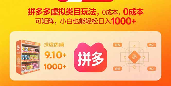 拼多多虚拟类目玩法，0成本，可矩阵，小白也能轻松日入1000+,速发云资源网