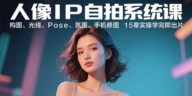 人像IP自拍系统课：构图、光线、Pose、氛围、手机修图 15章实操学完即出片,速发云资源网